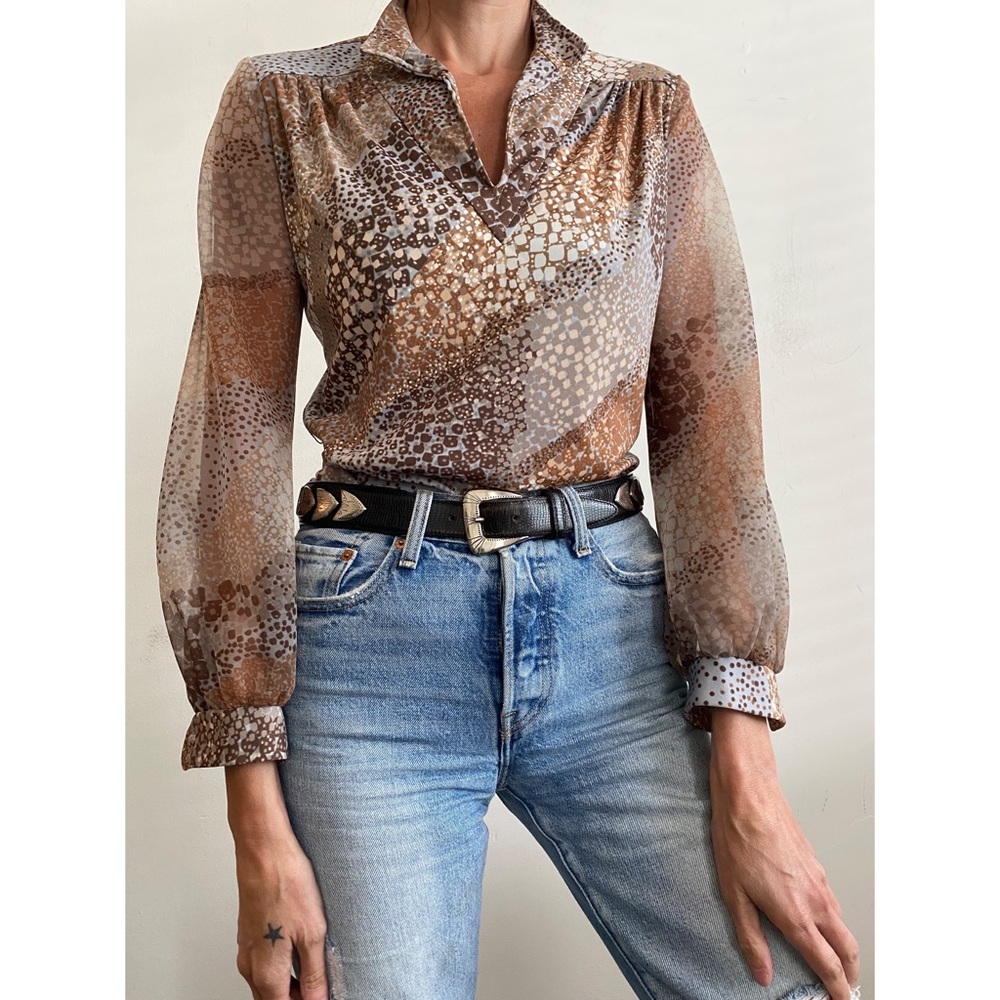 Vintage 70'S Belted Blouse Medium